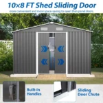 10X8 FT Outdoor Storage Shed, Metal Foundation & Lockable Doors, Tool Shed For Garden, Patio, Backyard, Lawn, Grey - Image 7