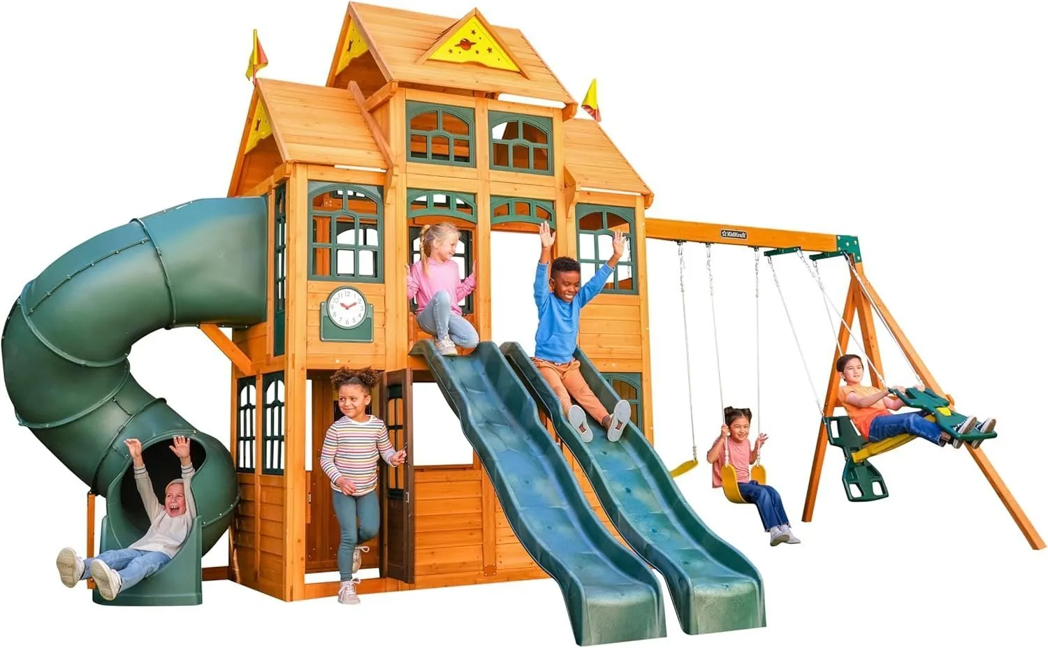 81OwPQv3s0L._AC_SL1500.jpg KidKraft Falcon Ridge Wooden Swing Set/Playset - Image 1