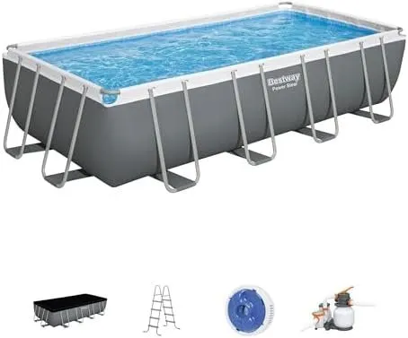 Bestway Power Steel 18\u2032 x 9\u2032 x 48\u2033 Rectangular Metal Frame Above Ground Outdoor Swimming Pool Set with 1,500 GPH Filter Pump, Ladder, and Pool Cover
