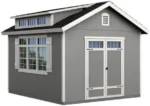 Handy Home Products Windemere 10×12 Do-it-Yourself Wooden Storage Shed with Floor, Beige